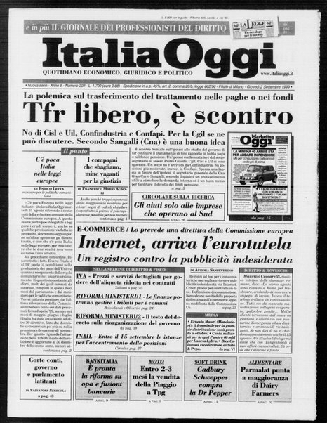 Italia oggi : quotidiano di economia finanza e politica